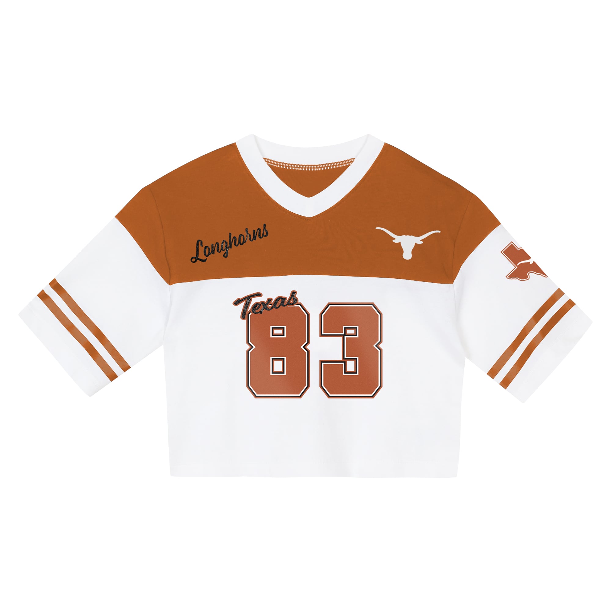 Ensemble T-shirt à col en V et short Outerstuff Texas orange/blanc pour filles (taille maternelle) - Modèle « Cutest Player » des Longhorns